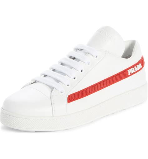 prada stripe-appliquéd denim sneakers|Prada shoes.